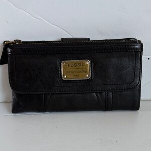 Vintage Fossil black leather wallet Long Live Vintage 1954 cardholders
